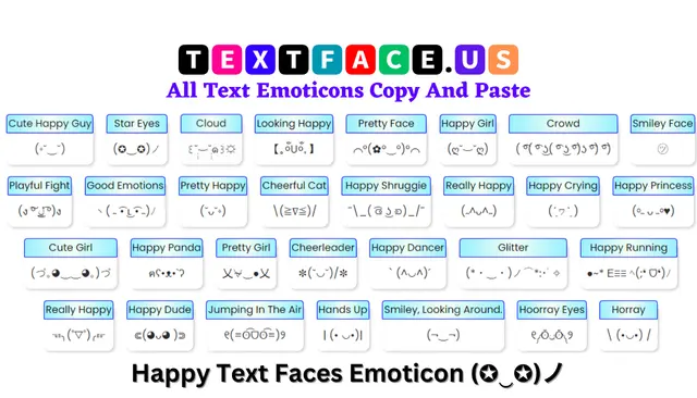Happy Text Faces Emoticon (✪‿✪)ノ