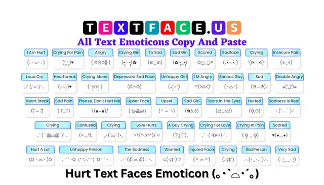 Hurt Text Faces Emoticon (｡･`⌓･´｡)