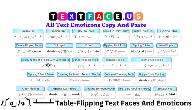 Table-Flipping Text Faces And Emoticons ┻━┻ ༼ ﾉຈل͜ຈ༽ﾉ︵┻━┻